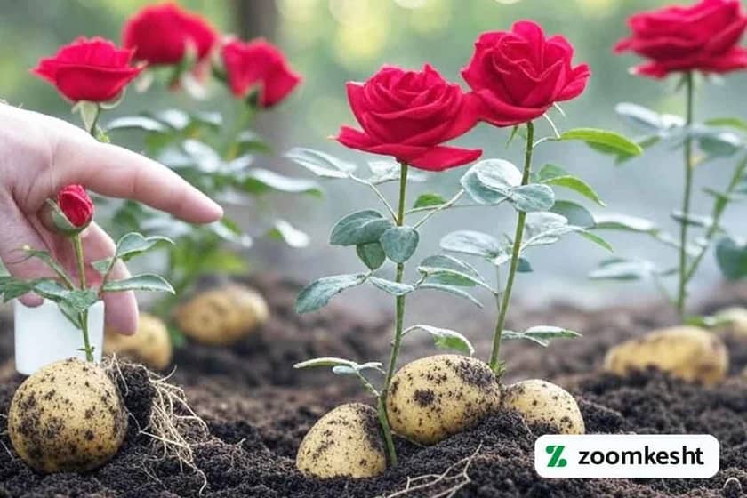 کاشت گل رز با سیب زمینی